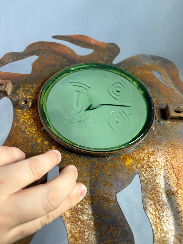 Rustic Steel Sun Wall Art with Green Embossed Glass Face 17x12 gallery
