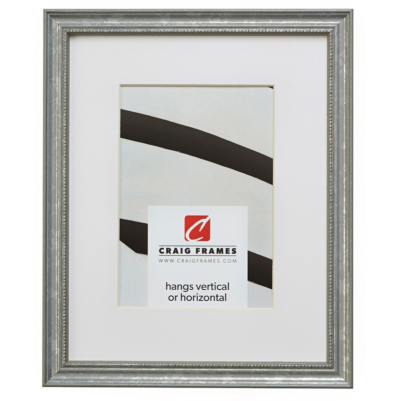 Craig Frames Stratton, .75″ Beaded Aged Silver Wood Picture Frame With a Mat