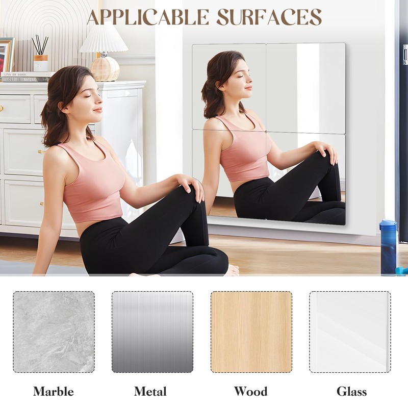 KBPNO 4 Pack Self Adhesive Acrylic Mirror, 8 x 8 Inch Frameless Shatterproof ... gallery