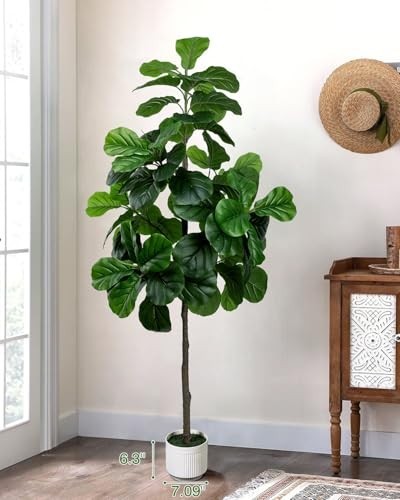 Artificial Fiddle Leaf Fig Tree 6FT - Large Fake Trees with White Planter, Tall gallery