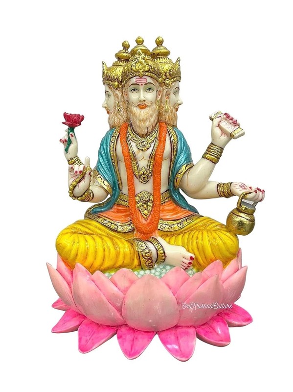 Handcrafted Brahma Dev Idol Four Faced Sculpture Figurine Statue 8”
