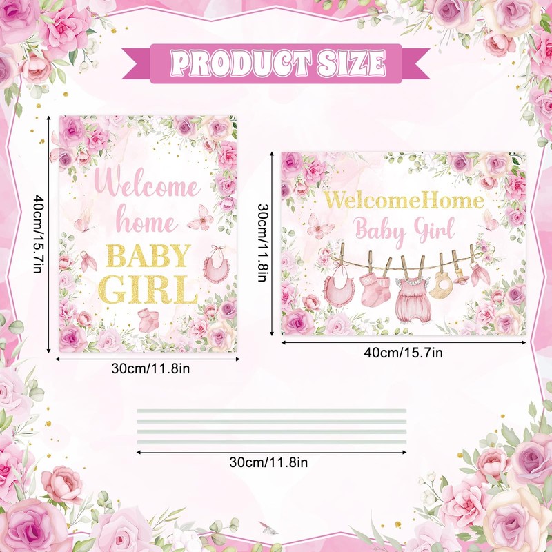 2Pcs Welcome Home Baby Girl Yard Sign Decorations, Pink Floral Baby Shower Ya... gallery