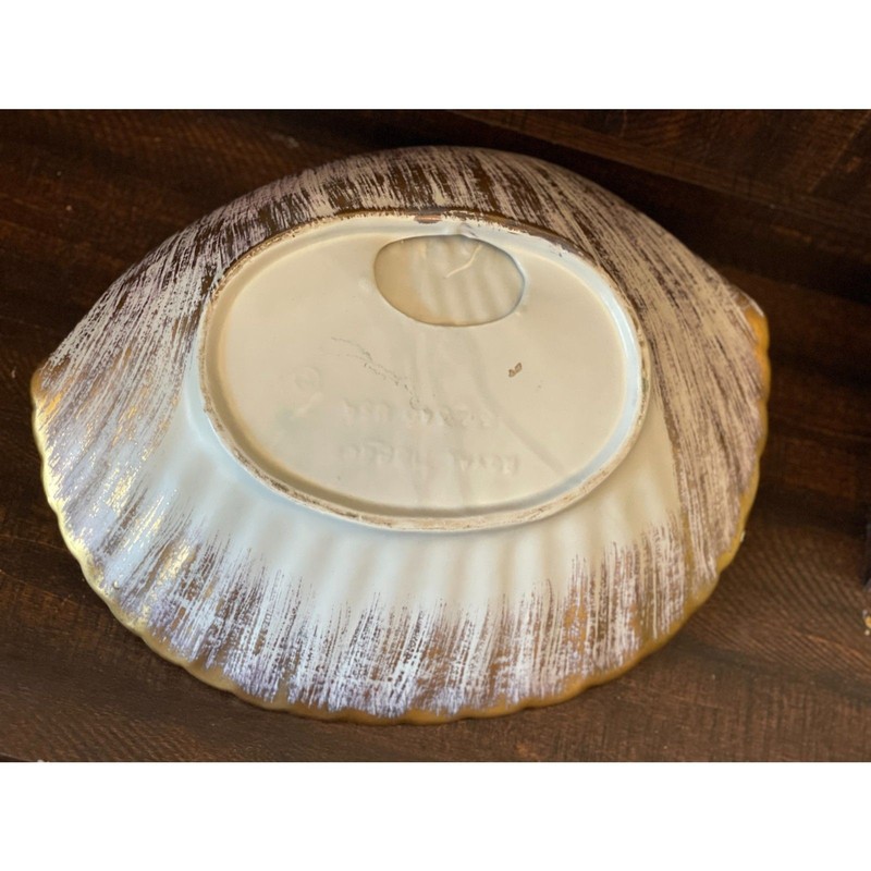 Large Gold Seashell Bowl Coastal Decor | Distressed Wash Shell Dish Centerpiece gallery