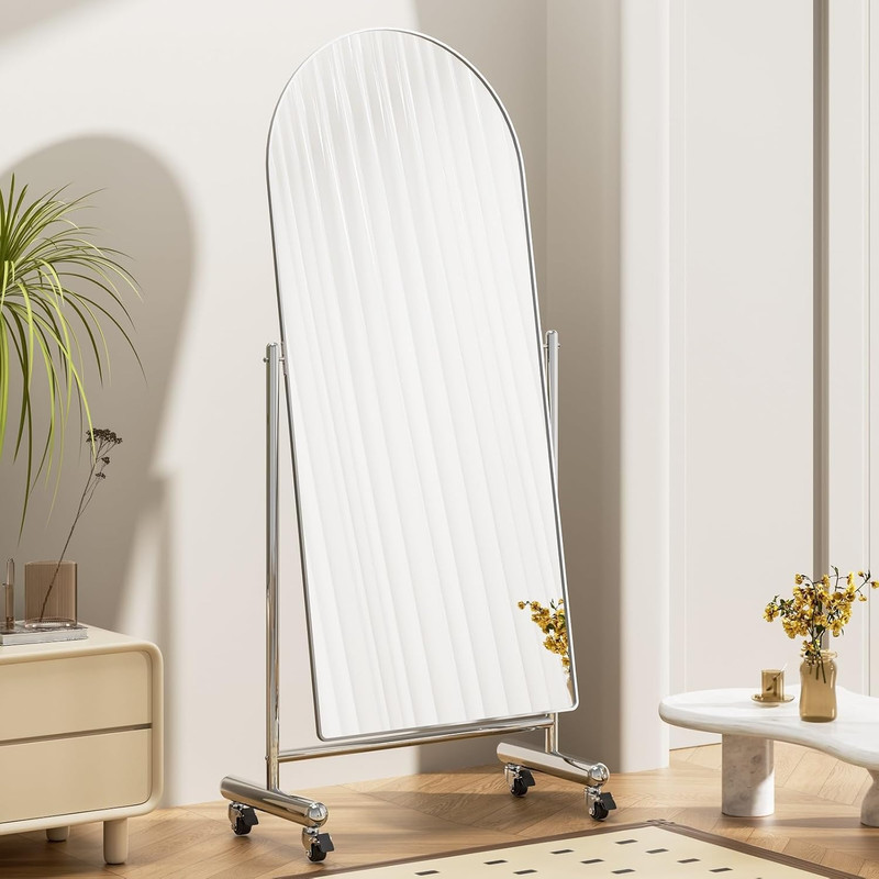 Large Arched Full Length Mirror on Wheels, Rolling Tilting Swivel Floor Mirror 6 gallery