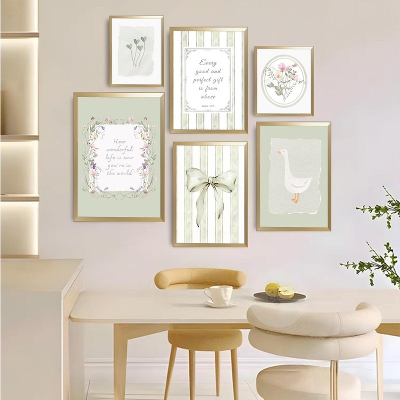 Set of 6 Christian Nursery Wall Art Sage Green Flower Bow Bible Verse Wall De... gallery