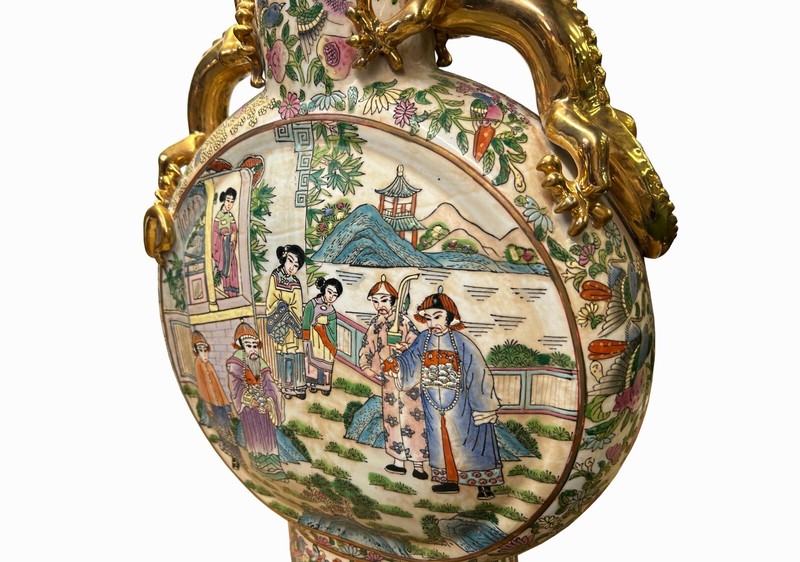Chinese Oriental Porcelain People Scenery Flat Round Shape Vase ws3491 gallery