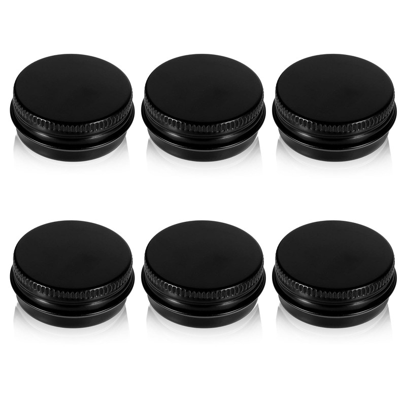 6 Pack 0.5oz Black Aluminum Tin Jars Mini Round Cosmetic Storage Containers Lid