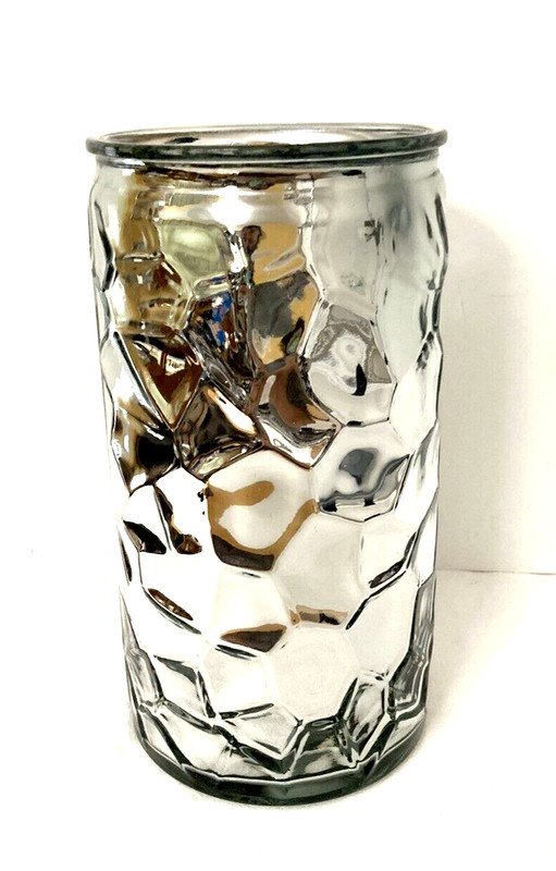 Mirrored Glass Vase Silver Cylinder 9.5″ H Flower Arranging Holiday Glam Shiny