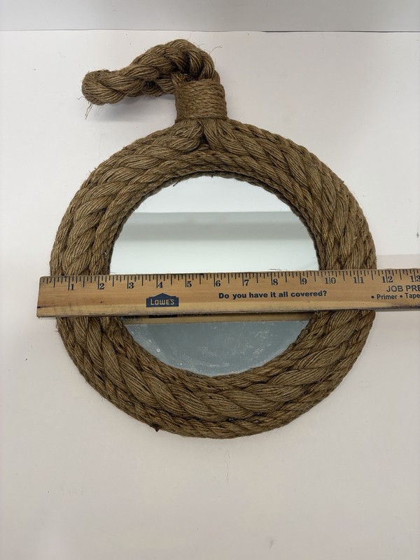 Round Rope Framed Nautical Accent Mirror, Wall Mounted, 11 in Brown Decor gallery