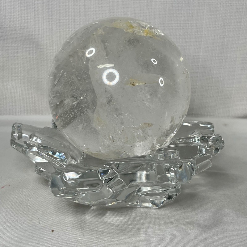 Clear Quartz Crystal Sphere with Faceted Glass Lotus Stand Decorative Orb Set gallery