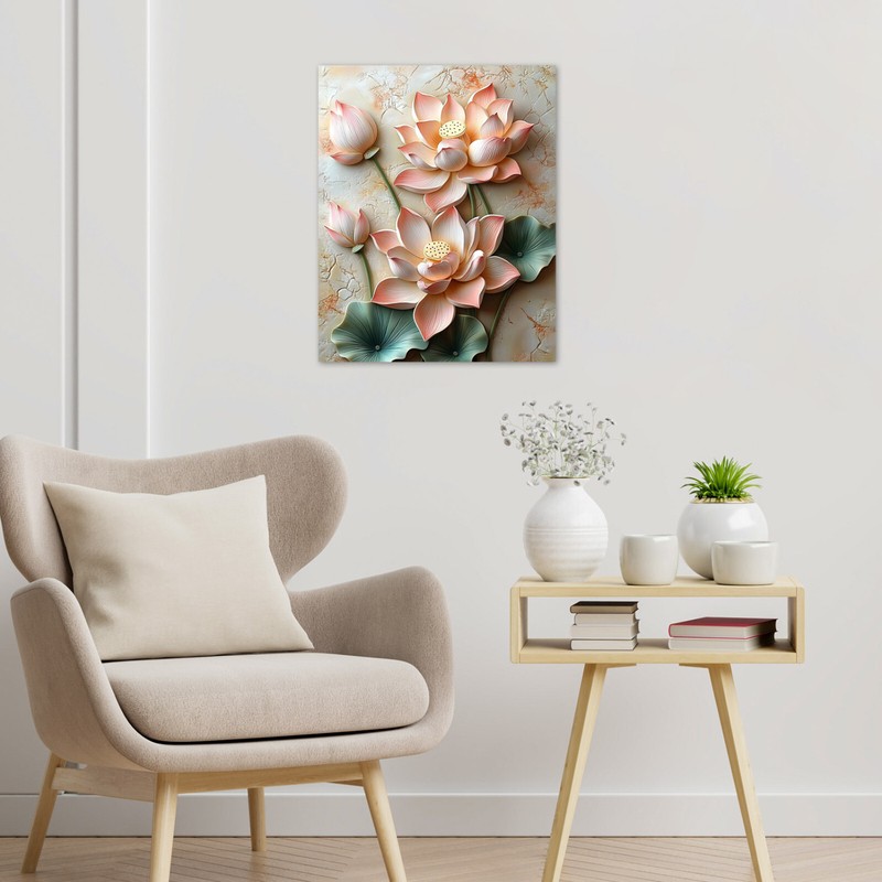 Garden Pink Water Lily Floral Marble Abstract Wall Art for Bathroom Living Room