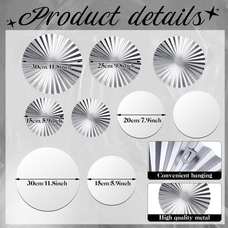 Hicarer 9 Pcs Silver Wall Decor Metal Home Decor Metal Wall Decorative Circle gallery