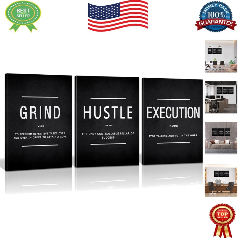 Waterproof Canvas Art Set – 3 Inspirational Prints for Gym, Office & Home Décor