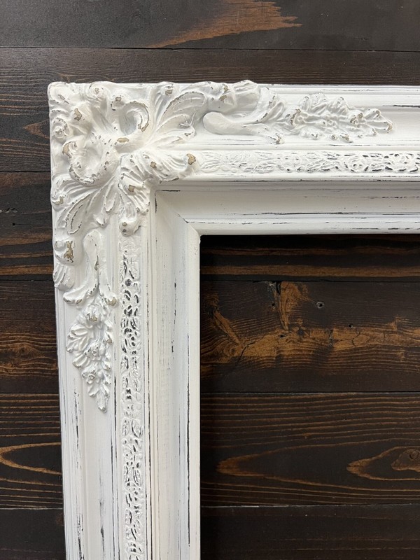 22 x 28 In Stock-Traditional compo XL ornate corners wood frame,distressed WHITE gallery