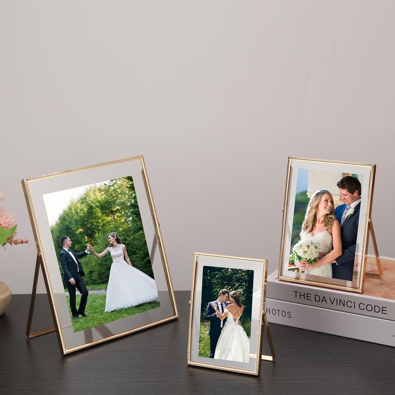 Gold 4x6'' Floating Picture Frame 2Pack,For Photo Sizes(2x3'',3.5x 5''),Beade... gallery