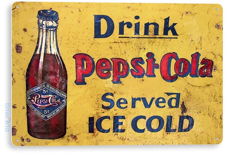 TIN SIGN Pepsi Cola Cold Rustic Retro Soda Sign Kitchen Cottage A141