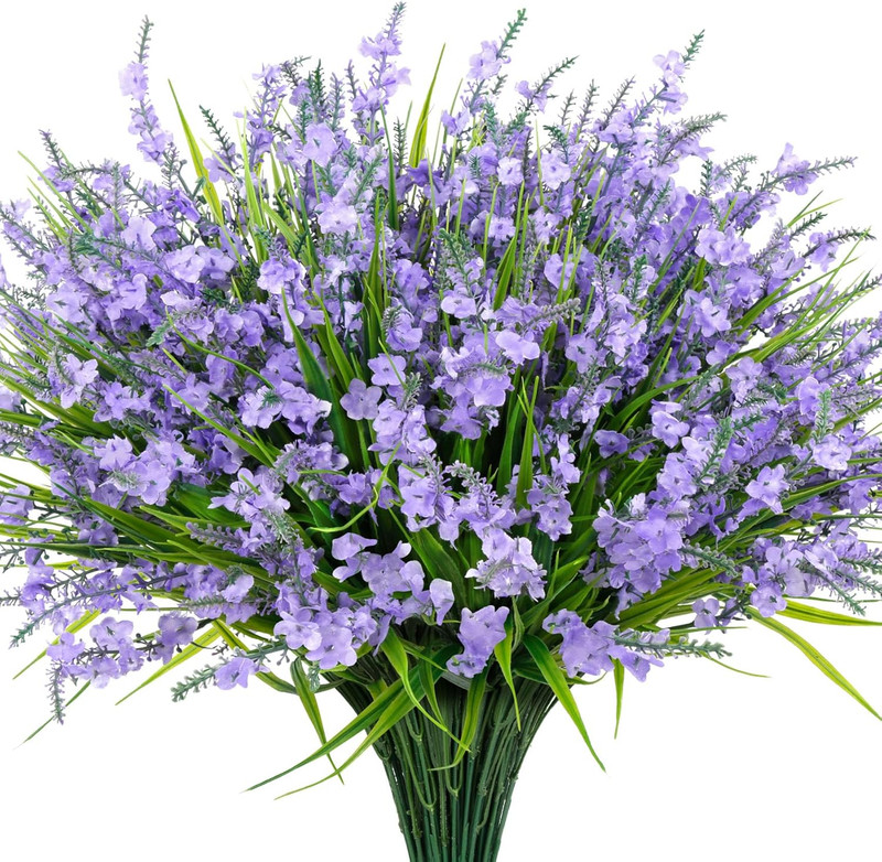 20 Bundles Artificial Lavender Flowers for Outdoors Fake Silk Flowers Faux Plant