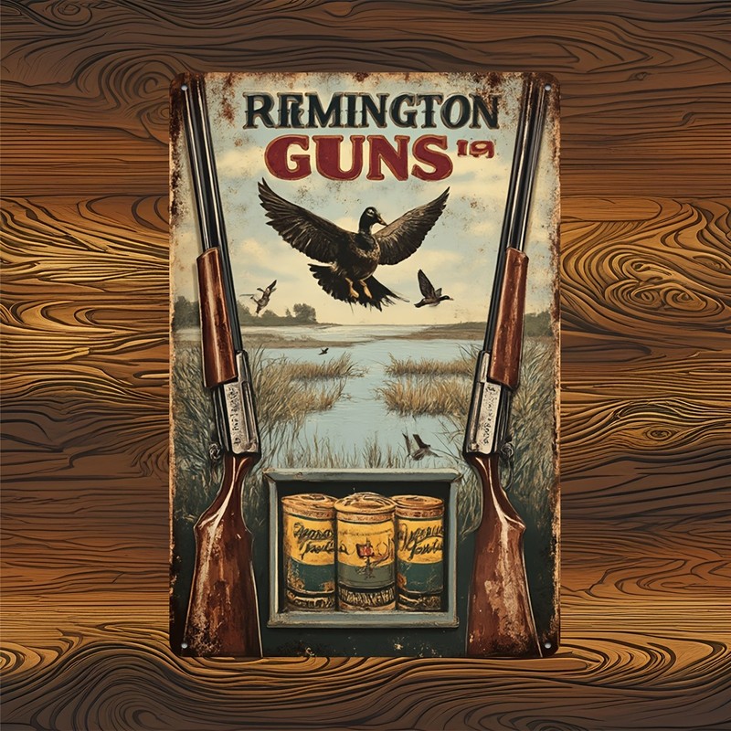 Decor Tin Metal Sign Plaque Remington Gun Duck Plate Retro 8×12