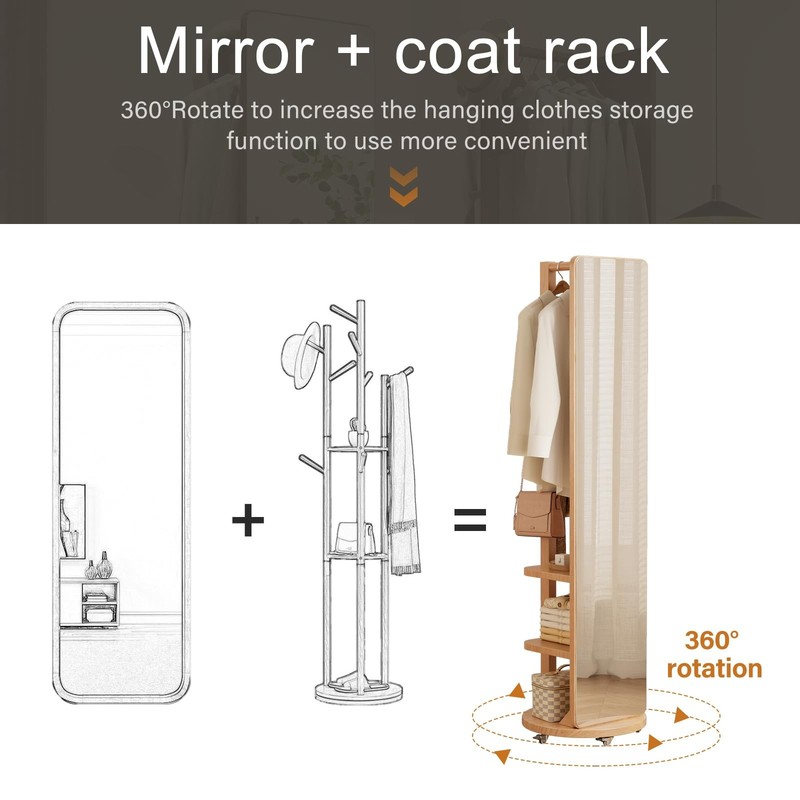 Full Length Mirror Coat Rack Solid Wood Floor Mirror 66"x12" Full Length Mirr... gallery
