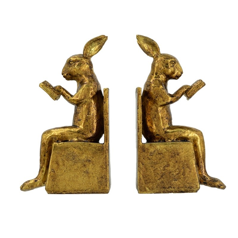 Sitting Rabbit Bookends, 2 Pack Tabletop Decorative Antique Gold Finish 6.9″H