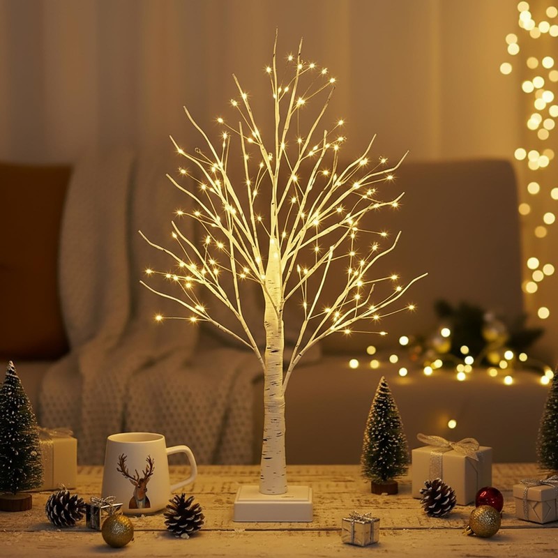 Lighted Trees for Indoor Decor with Timer, 144 LED 2FT White Light up Birch T... gallery
