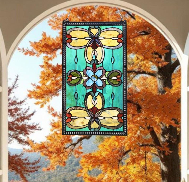 Victorian Theme Tiffany Style Stained Glass Window Panel Suncatcher 26×15