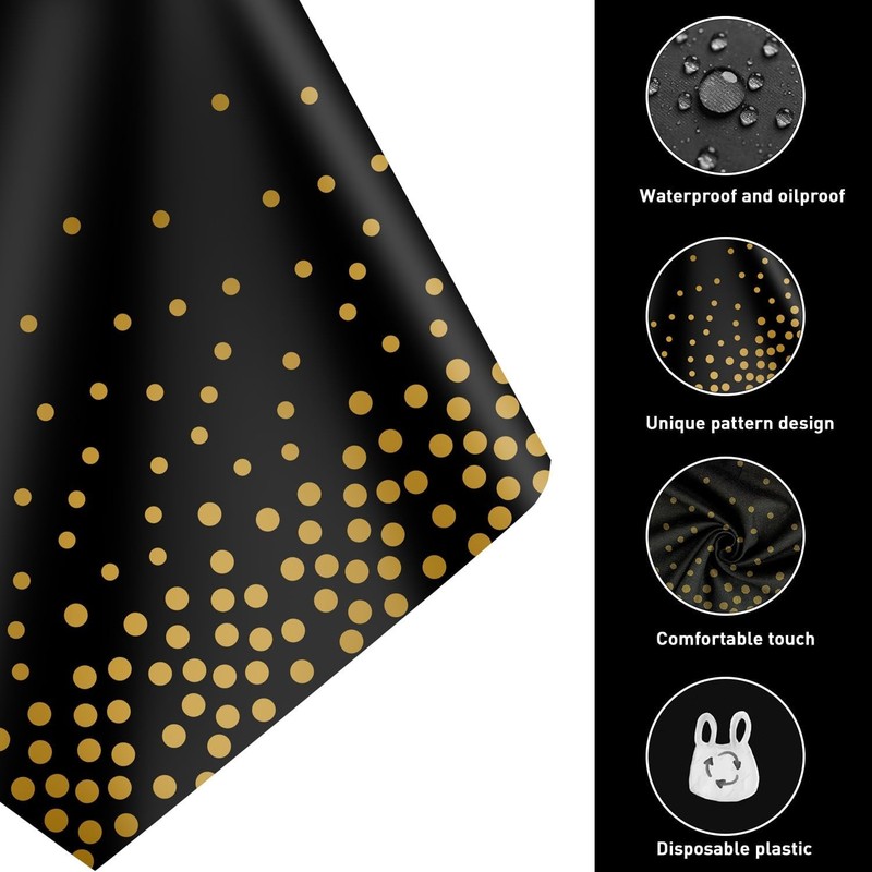 3 Pack 2in1 Disposable Plastic Tablecloths 54" x 108" Black and Gold Dot Kitchen gallery