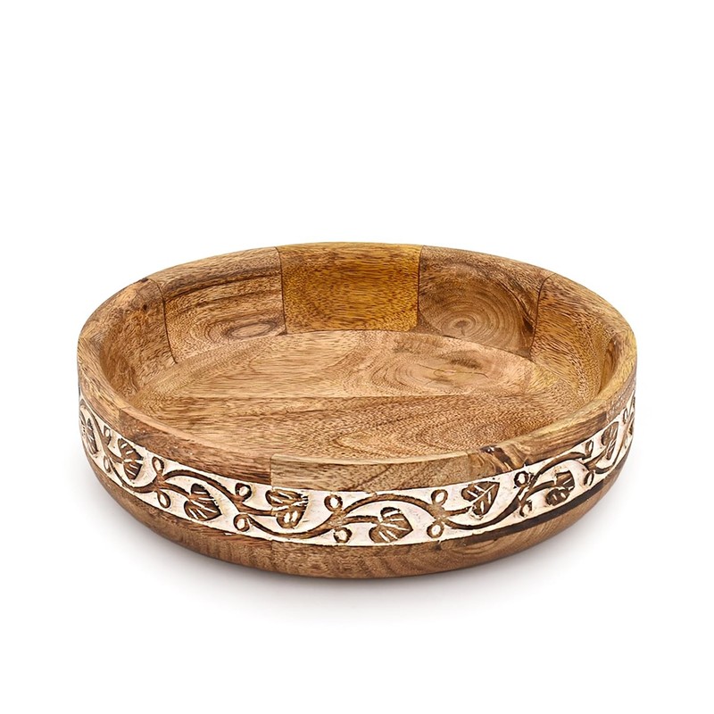 Decorative Bowl Mango Wood Round Centerpiece Home Decor 10x10x2.5 Inch Wooden