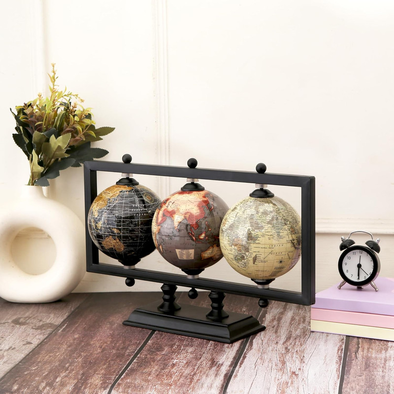 Set of 3 4'' Earth Globe for Desk Elegant Office Decor World Globe Sturdy Metal gallery