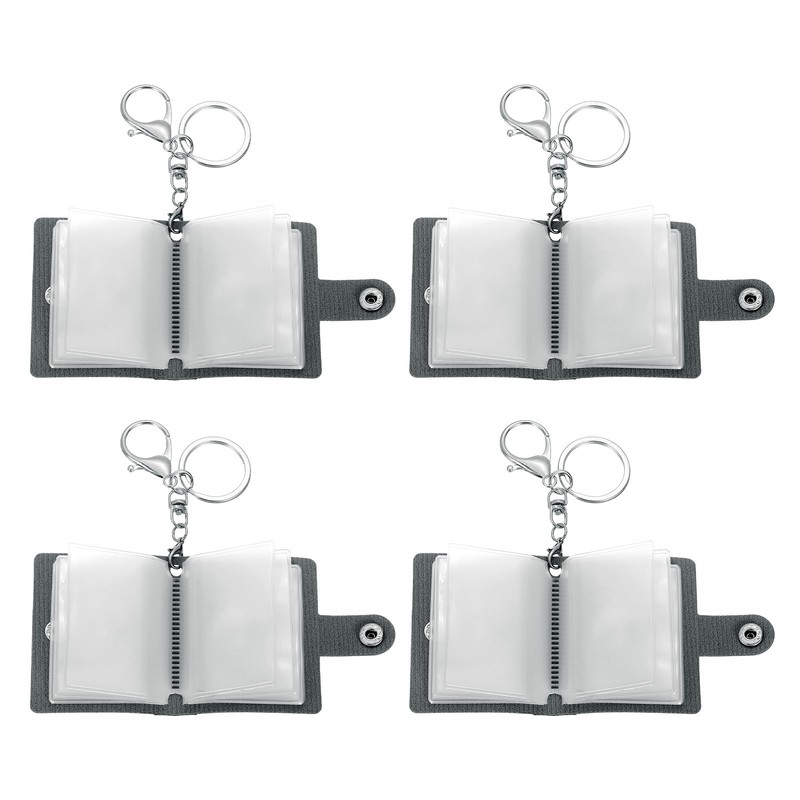 4 Pcs Personalized Leather Mini Photo Album Keychain with 10 Pictures, Black