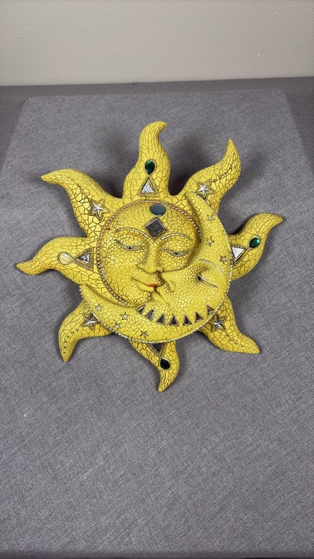 Ebros Yellow Cracked Mosaic Sun Moon Wall Plaque Celestial Decor 13