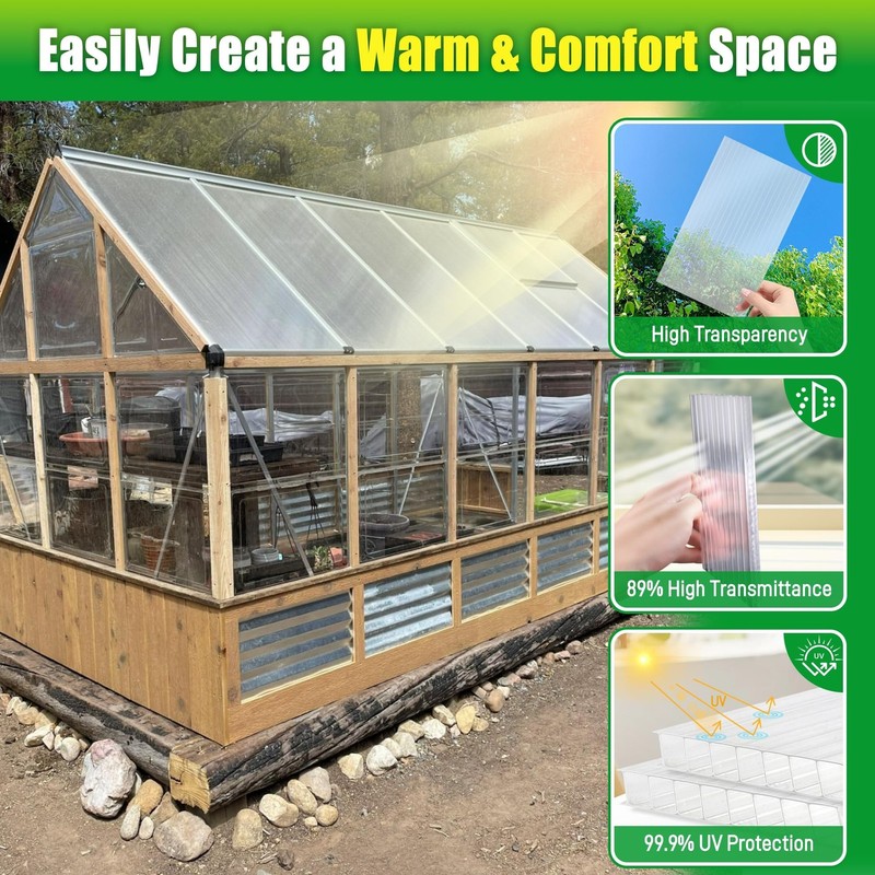 8 Pack Polycarbonate Greenhouse Panels, 8' x 4' x 0.24'' Twin-Wall Polycarbon... gallery