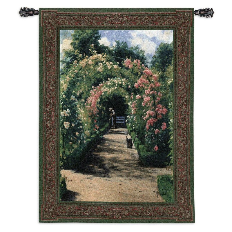 76×53 IN THE GARDEN Arch Roses Floral Flower Nature Tapestry Wall Hanging