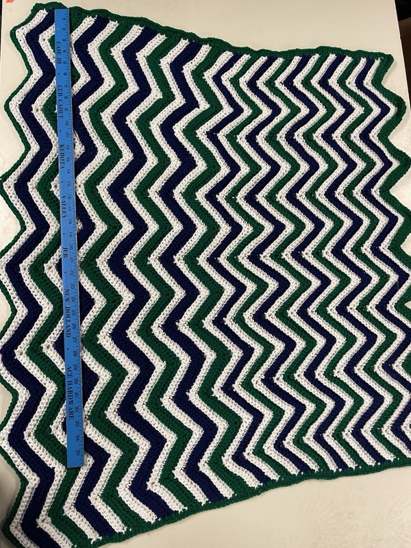 Handmade Crochet Afghan Throw Zig Zag Pattern 36"X36" Green Blue White gallery