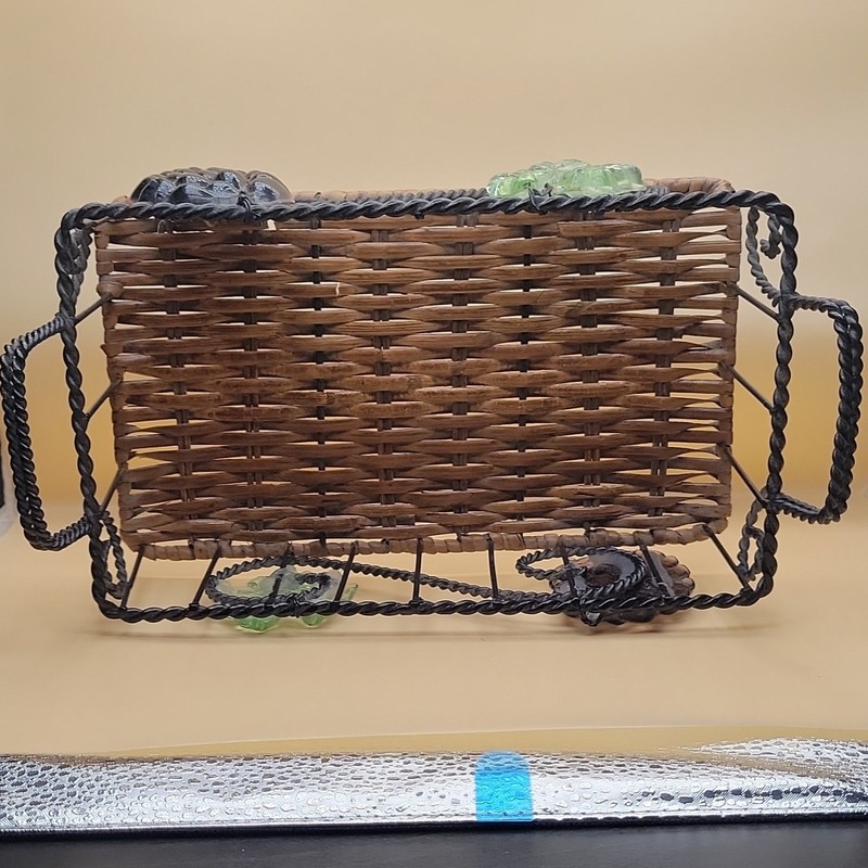 Rectangular Wicker Metal Basket with Glass Grape and Leaf Accents gallery