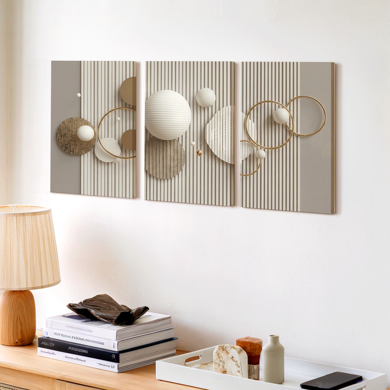 3 Pieces Modern Geometric Abstract Large Wall Art Set for Bedroom Set Of 3 gallery