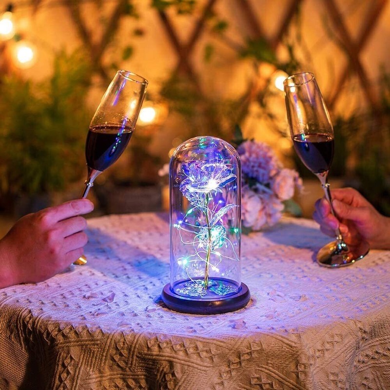 2 Pack LED Rose Flower Light Glass Dome Artificial Rose Night Lamp Gift gallery