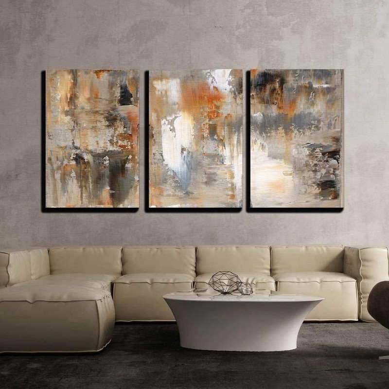 Wall26 – Brown and Beige Abstract Art Painting- Canvas Wall Art- 24″x36″x3 Panel