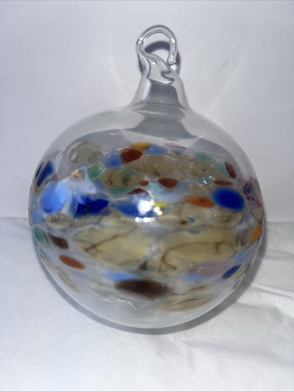 Vintage Blown Glass WITCH BALL Ornament Multicolor Band 3”Suncatcher