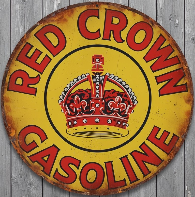 Red Crown Gasoline 8″ Diameter Vintage Novelty Metal Sign Made In USA New!
