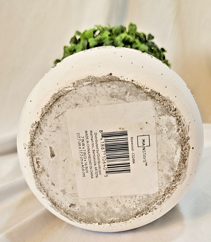 Mainstays 15” Artificial Boxwood Topiary in Gray Cement Planter Home Décor gallery