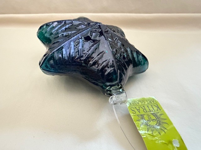 Kitras Art Glass Suncatcher Teal Blue Green Snowflake Window Hanging Rare gallery