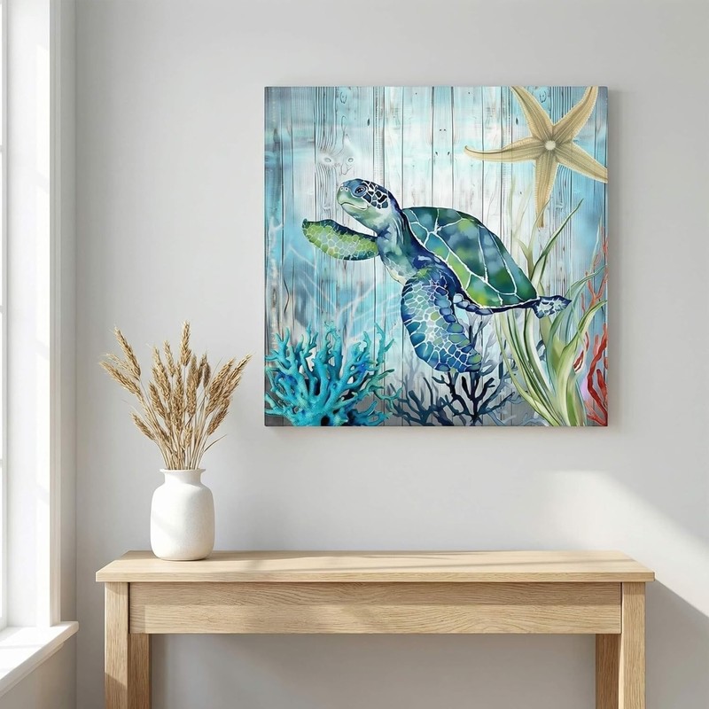 Sea Turtle Ocean Canvas Wall Art, Waterproof Canvas Print Size 14x14 gallery