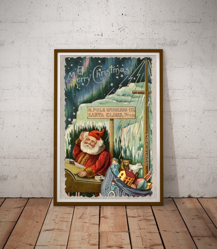 1909 Christmas Postcard POSTER! (up to 24″ x 36″) – Santa Claus – North Pole