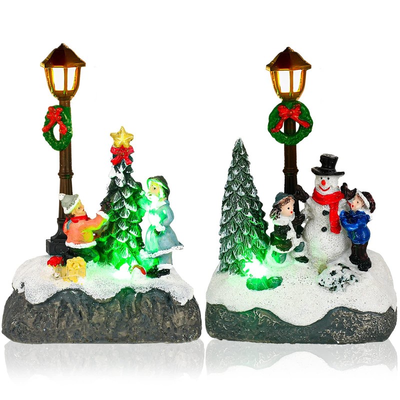 Karenhi Christmas Village Sets, 2 Pcs Snowman Tree Santa Multicolor