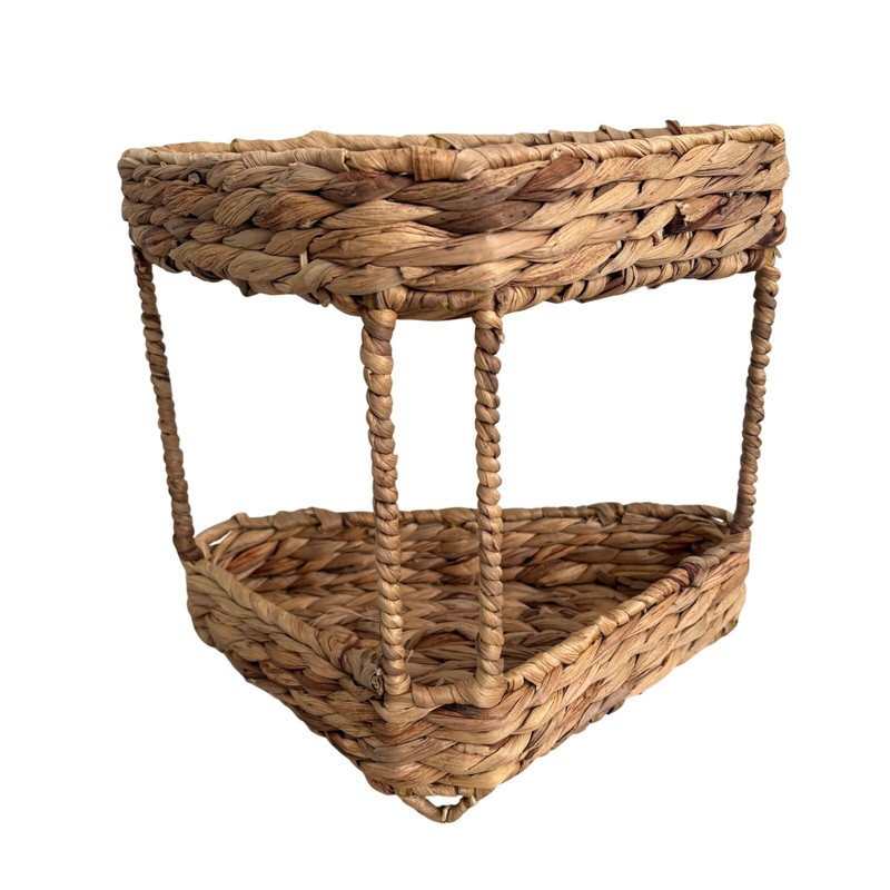 Woven Seagrass 2-Tier Corner Shelf Organizer Natural Fiber Boho Storage Basket gallery