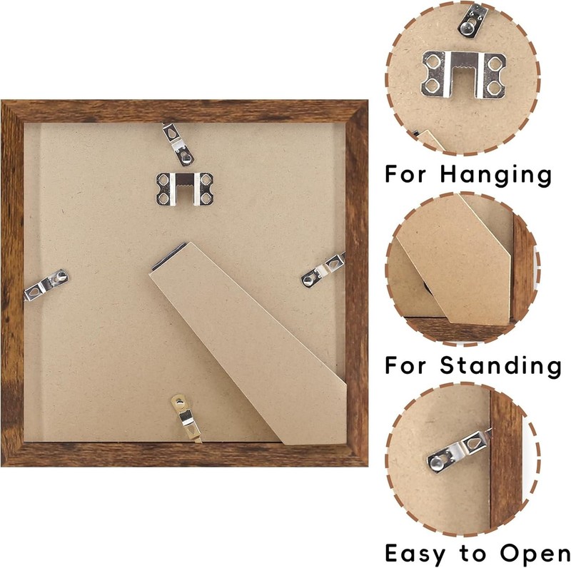Brown 8x8 Frame with Mat for 4x4 Display, Desk Wall Square Photo Frame for Horiz gallery