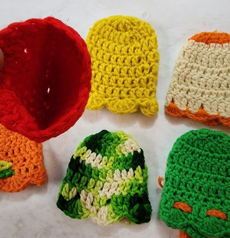 Lot of 6 Vtg Crochet Baby / Infant Beanies, Hand Warmers? Multiple Colors gallery