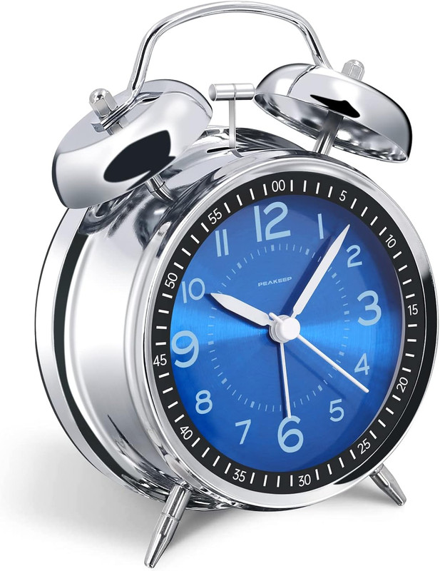 4 5in Twin Bell Analog Alarm Clock for Heavy Sleepers Jewel Blue