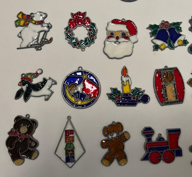 Lot Of 35 Vtg Stained Glass Style Sun Catchers ~ Made Of Plastic ~ Mostly Xmas gallery
